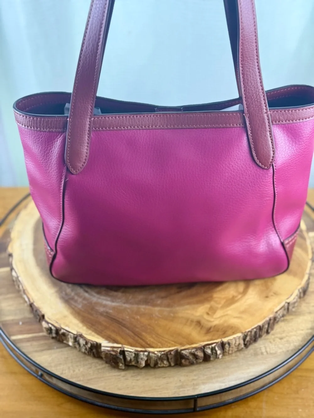 Coach Wine & Pink Leather Tote Horse & Carriage Embossed Logo - Picture 4 of 16